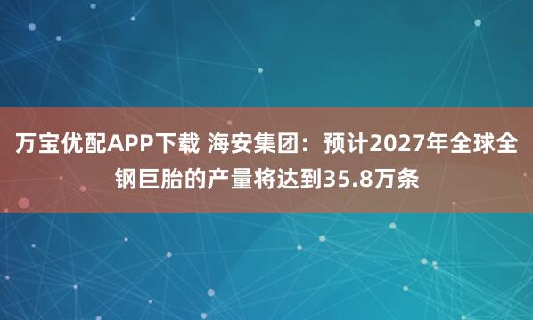 万宝优配APP下载 海安集团：预计2027年全球全钢巨胎的产量将达到35.8万条
